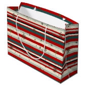 Vintage Christmas Snowflake Speckled Stripes ラージペーパーバッグ (裏面アングル)