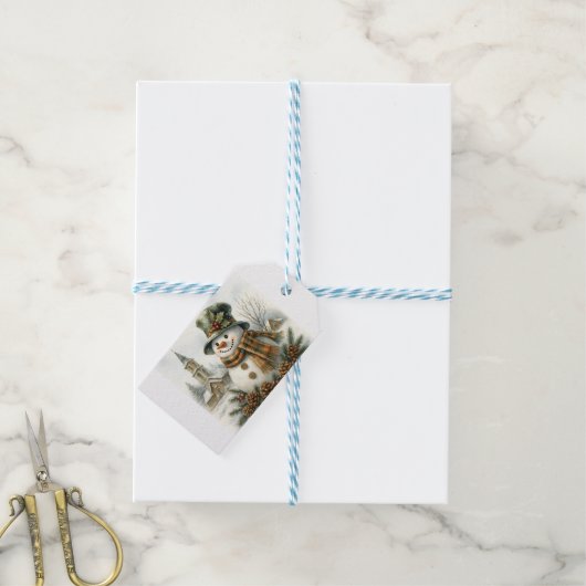 Vintage Christmas Snowman ギフトタグ (より糸つき)