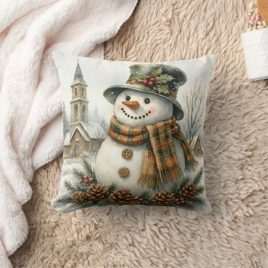 Vintage Christmas Snowman クッション (ブランケット)
