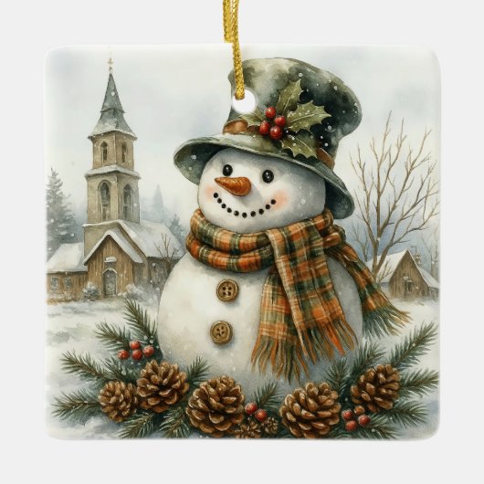 Vintage Christmas Snowman セラミックオーナメント (正面)