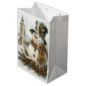 Vintage Christmas Snowman ミディアムペーパーバッグ (正面アングル)