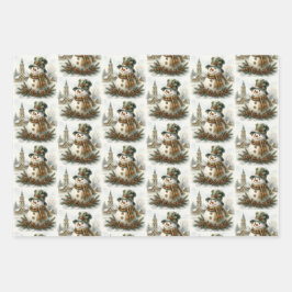 Vintage Christmas Snowman ラッピングペーパーシート