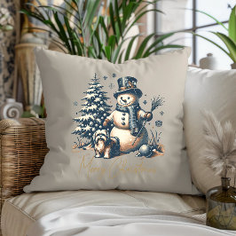Vintage Christmas Snowman and Dog クッション