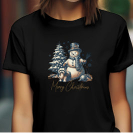Vintage Christmas Snowman and Dog Tシャツ