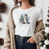 Vintage Christmas Snowman and Dog Tシャツ