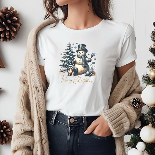 Vintage Christmas Snowman and Dog Tシャツ