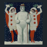 Vintage Christmas Snowman and Ladies ポスター<br><div class="desc">This is a vintage illustration of a Christmas snowman and some ladies.</div>