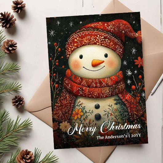 Vintage Christmas Snowman Greeting Card Template シーズンカード