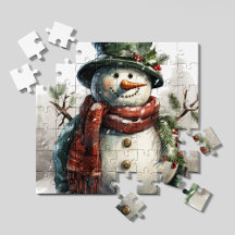 Vintage Christmas Snowman Jigsaw Puzzle | Retro
