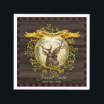 Vintage Christmas Stag Buffalo Plaid Personalized スタンダードカクテルナプキン<br><div class="desc">Festive winter stag against a rustic wood background with a gold berry style wreath features on this winter holidays party, event item. Edit the text to suit your unique needs. This items can be sued for Christmas parties, baby or bridal shower or other event happening over the winter months. ______________________________________________________________________...</div>
