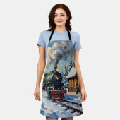 Vintage Christmas Steam Train at Snowy Station エプロン (着用した状態)