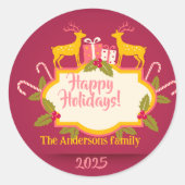 Vintage Christmas sticker 2021with deers ラウンドシール (正面)
