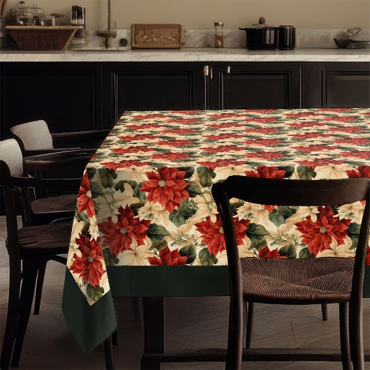 Vintage Christmas Tablecloth Poinsettia Pattern テーブルクロス