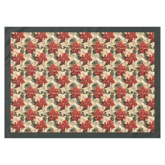 Vintage Christmas Tablecloth Poinsettia Pattern テーブルクロス (正面(横))