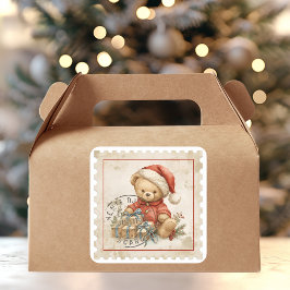 Vintage Christmas Teddy Bear with Gifts Postage スクエアシール