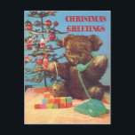 Vintage Christmas, Teddy on the telephone シーズンポストカード<br><div class="desc">Vintage Christmas,  Teddy on the telephone</div>