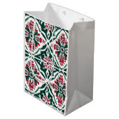 Vintage Christmas Tile - Red & Green ミディアムペーパーバッグ (正面アングル)