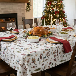 Vintage Christmas Toy Pattern Red Blue White Table テーブルクロス