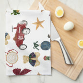 Vintage Christmas Toys Pattern  キッチンタオル (四つ折り)