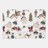Vintage Christmas Toys Pattern  キッチンタオル (横)
