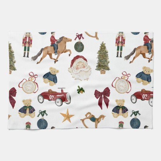Vintage Christmas Toys Pattern  キッチンタオル (横)