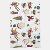 Vintage Christmas Toys Pattern  キッチンタオル (縦)