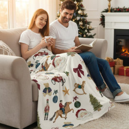 Vintage Christmas Toys Pattern Fleece Blanket フリースブランケット