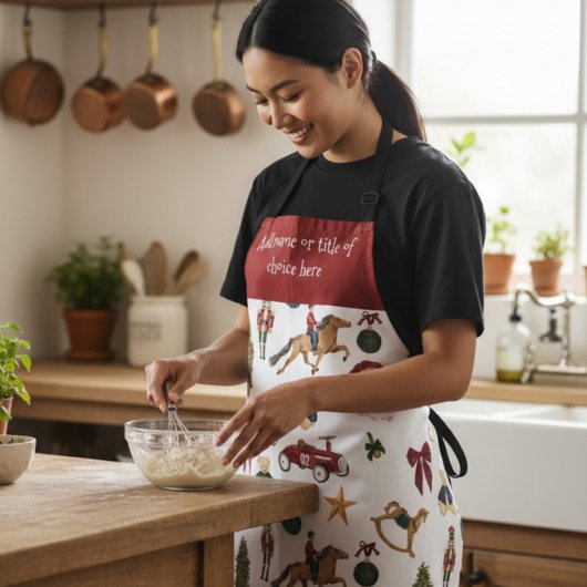 Vintage Christmas Toys Pattern Red Apron エプロン