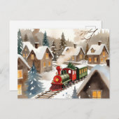 Vintage Christmas Train in Snowy Village Postcard ポストカード (正面/裏面)