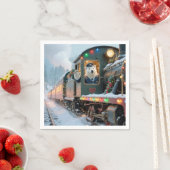 Vintage Christmas Train With Waving Polar Bear スタンダードカクテルナプキン (インサイチュ)