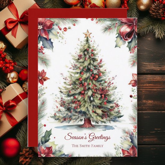 Vintage Christmas Tree botanical Holiday Card シーズンカード