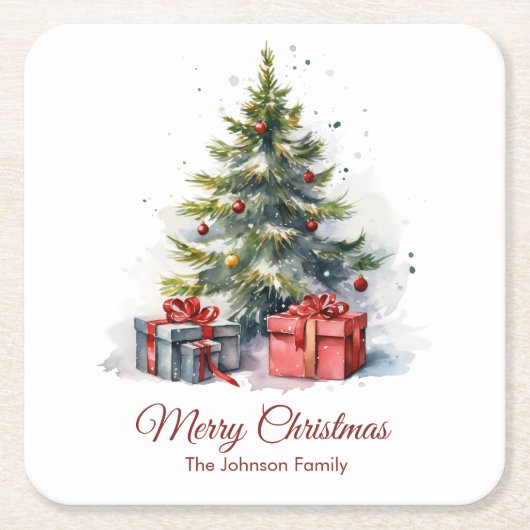 Vintage Christmas Tree Coaster スクエアペーパーコースター (正面)