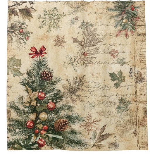 Vintage Christmas Tree & Ornament (3) シャワーカーテン (正面)