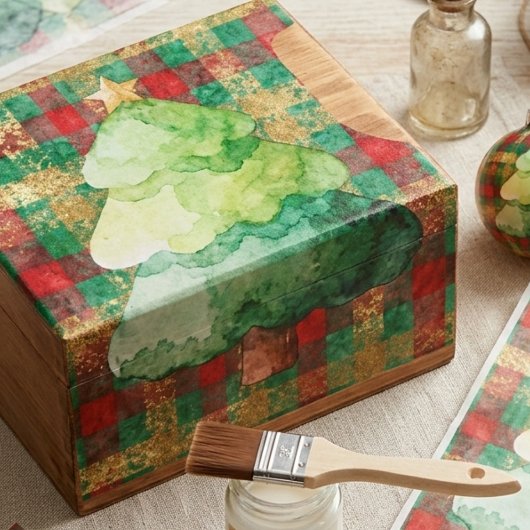 Vintage Christmas Tree Plaid Decoupage Paper TMF26 薄葉紙