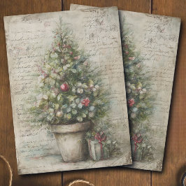 Vintage Christmas Tree Pot Ephemera  Decoupage  薄葉紙