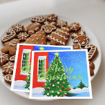 Vintage Christmas Tree Winter Wonderland スタンダードカクテルナプキン<br><div class="desc">Personalized Christmas paper napkin design featuring winter wonderland with snowfall and Christmas tree. The text is fully customizable. To change it use the Personalize option. For more changes,  such as changes to the font,  font color or text layout,  use the Edit design tool option.</div>