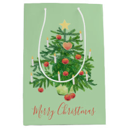 Vintage Christmas Tree with a Star & Heart Cookie ミディアムペーパーバッグ