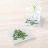 Vintage Christmas Tree with a Star White ガラスコースター (アングル)