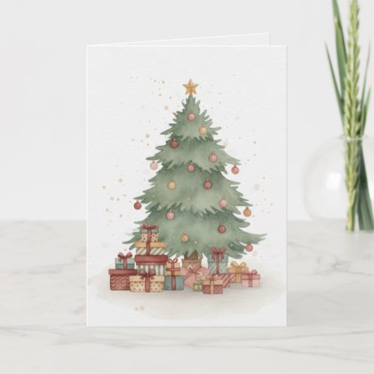 Vintage Christmas Tree with Classic Holiday Gifts  カード (正面)