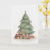 Vintage Christmas Tree with Classic Holiday Gifts  カード (黄色い花)
