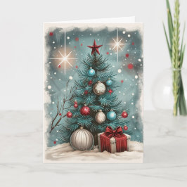 Vintage Christmas Tree with Red Star Holiday カード
