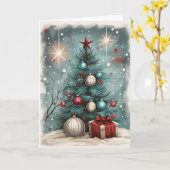 Vintage Christmas Tree with Red Star Holiday カード (黄色い花)