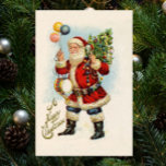Vintage Christmas, Victorian Santa Claus Balloons ポスター<br><div class="desc">Easy to customize Christmas card,  just add your own personal message! Or change the text to create a fun Christmas Birthday Card!
Vintage illustration Christmas holiday design featuring a Victorian Santa Claus carrying a Christmas tree,  balloons and a toy drum. A Happy Christmas!</div>