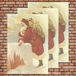 Vintage Christmas Victorian Santa Claus in Chimney ラッピングペーパーシート<br><div class="desc">Vintage illustration Victorian Era Merry Christmas holiday design featuring Santa Claus on a rooftop climbing down a snow covered chimney with a sack full of toys on Christmas Eve. A very chilly winter evening with Jolly Saint Nicholas on the roof.</div>
