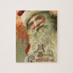 Vintage Christmas, Victorian Santa Claus Portrait ジグソーパズル<br><div class="desc">Vintage illustration Victorian Era Christmas holiday image featuring a portrait of a smiling,  happy Santa Claus with a long white beard and wearing a traditional Santa hat. An old fashioned,  antique,  jolly Saint Nicholas with the text "A Joyful Christmas." Merry Christmas!</div>