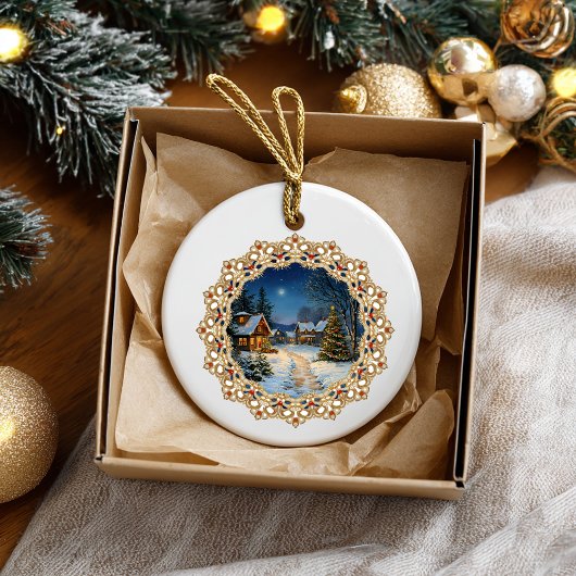Vintage Christmas Village Doily セラミックオーナメント