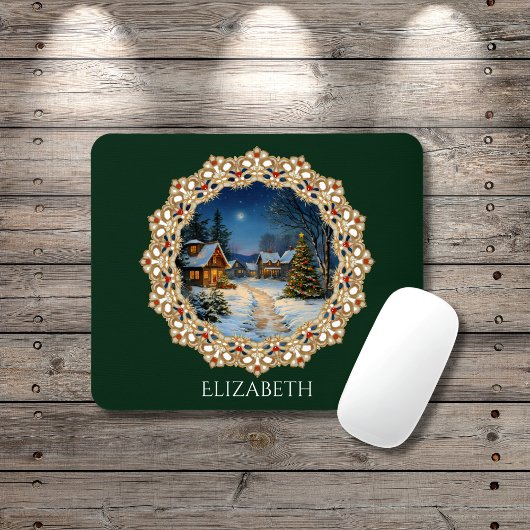 Vintage Christmas Village Doily マウスパッド
