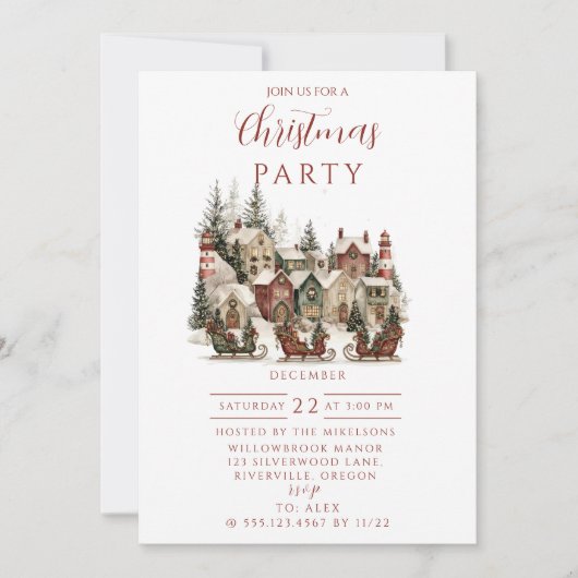 Vintage Christmas Village Party 招待状 (正面)