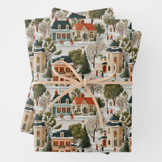 Vintage Christmas Village Wrapping Paper ラッピングペーパーシート (インサイチュ)