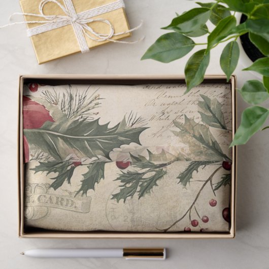 Vintage Christmas Winter Botanical Decoupage 薄葉紙 (ギフト)